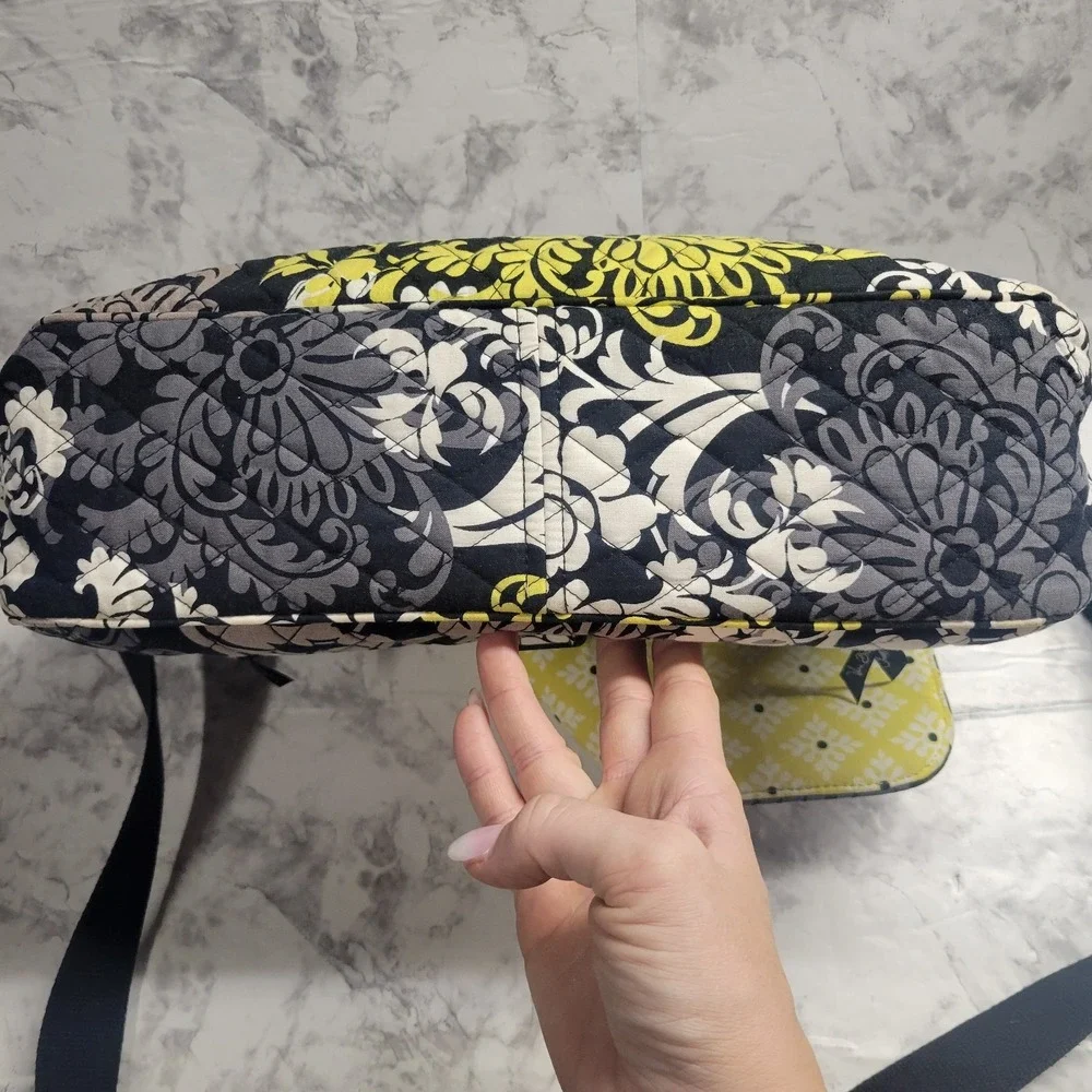 Vera Bradley Messenger Bag Provencal Quilted Cotton Floral Black Yellow Citron
